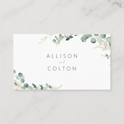 Hochzeitswebsite für Eukalyptus-Grünpflanzen Beila Platzkarte (Rückseite)