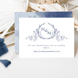 Hochzeitswebsite für Navy Blue Watercolor Monogram Begleitkarte