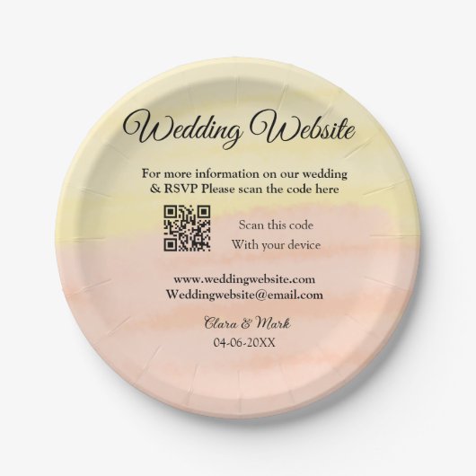 Hochzeitswebsite Hinzufügen von Q R-Code-Prüfung N Pappteller (Vorderseite)