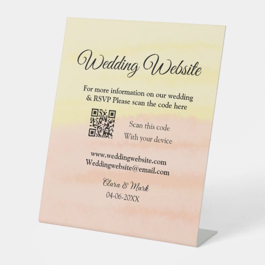 Hochzeitswebsite Hinzufügen von Q R-Code-Prüfung N Sockelschild (Vorderseite)