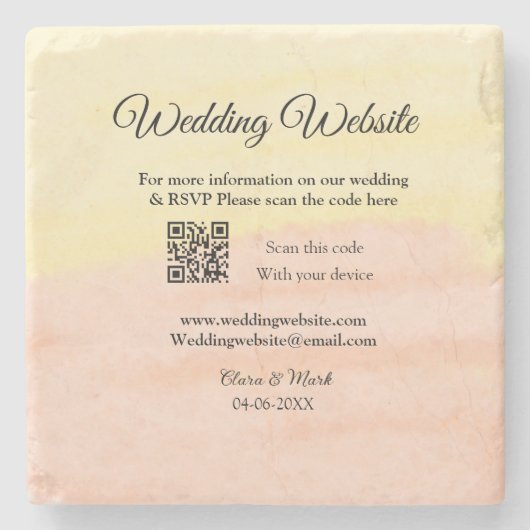 Hochzeitswebsite Hinzufügen von Q R-Code-Prüfung N Steinuntersetzer (Vorderseite)