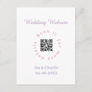 Hochzeitswebsite lila pink QR-Code scannen kreisfö Postkarte