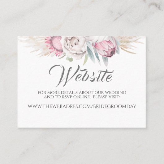 Hochzeitswebsite Pampas Grass Pink Exotic Floral Visitenkarte (Vorderseite)