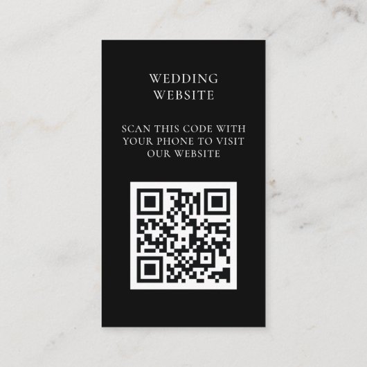 Hochzeitswebsite QR Code Black Modern Begleitkarte (Rückseite)