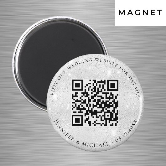 Hochzeitswebsite-QR-Code-Details RSVP Silber Magnet
