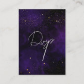 Hochzeitswebsite Qr Code Dunkle Lila magische Gold Begleitkarte (Rückseite)