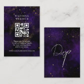 Hochzeitswebsite Qr Code Dunkle Lila magische Gold Begleitkarte (Vorne/Hinten)