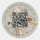 Hochzeitswebsite QR Details uAwg sage grüne Pampas Runder Aufkleber (Vorderseite)