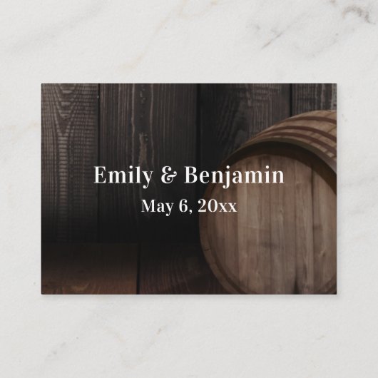 Hochzeitswebsite Typografie Wood Barrel Begleitkarte (Rückseite)