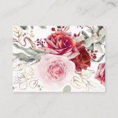 Hochzeitswebsite von Burgund Red Blume Begleitkarte (Rückseite)