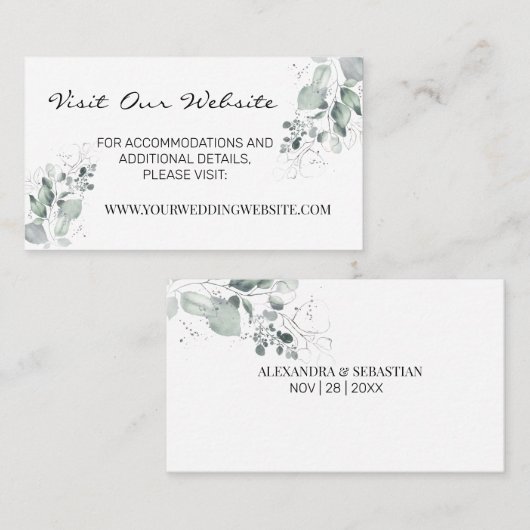 Hochzeitswebsite Wasserfarbene Pflanzen Beilage Ka Platzkarte (Vorne/Hinten)