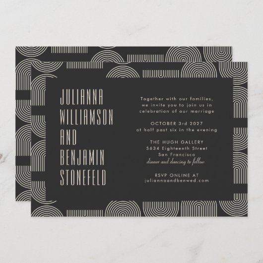 Hochzeitswebsite zu modernen geometrischen Schwarz Einladung (Vorne/Hinten)