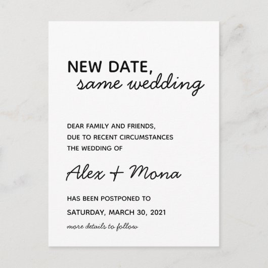 Hochzeitswechsel Datum Postkarte (Vorderseite)