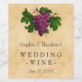 Hochzeitswein Elegante Vintage Lila Trauben Weinetikett (Einzelnes Label)