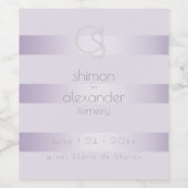 Hochzeitswein | Lilac Shimmer Stripes Monogramm Weinetikett (Einzelnes Label)