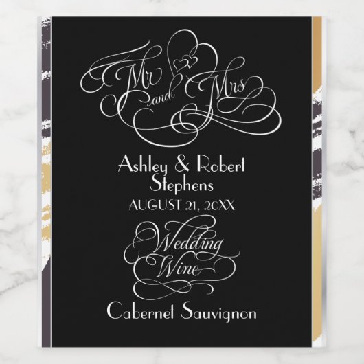 Hochzeitswein | Moderne Paint Strokes und Typograf Weinetikett (Einzelnes Label)