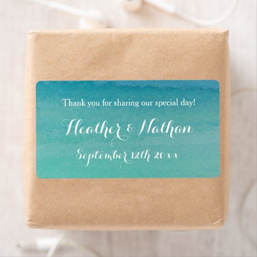 Hochzeitswein oder Wasser-Flaschenlabel am Strand (Insitu)