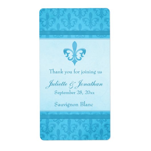 Hochzeitswein personalisiertes Etikett Lilie blau (Vorne)