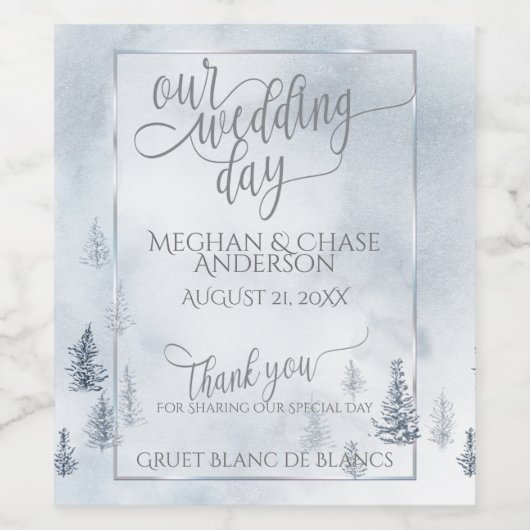 Hochzeitswein | Silver Blue Winter Wonderland Weinetikett (Einzelnes Label)