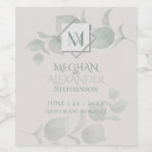 Hochzeitswein | Silver Sage Eukalyptus Monogram Weinetikett (Einzelnes Label)