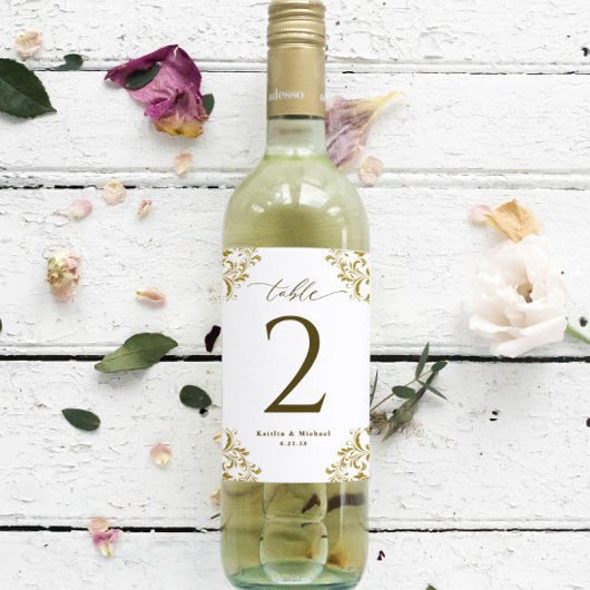 Hochzeitswein Tischnummern Vintag Gold Aufkleber