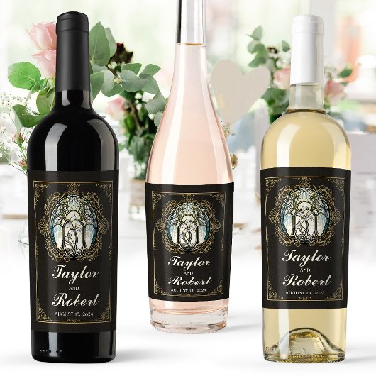 Hochzeitsweine-Label Jugendstil-Glass Weinetikett