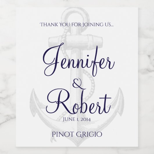 Hochzeitsweinetikett der Marine und des Silberanch Weinetikett (Einzelnes Label)