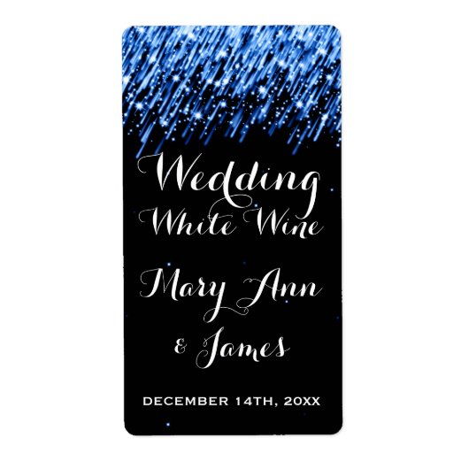 Hochzeitsweinetikett Falling Stars "Sapphire Blue" (Vorne)