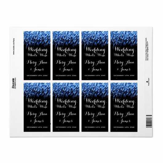 Hochzeitsweinetikett Falling Stars "Sapphire Blue" (Vorne)