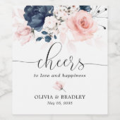 Hochzeitsweinetikett Navy und Rosa Weinetikett (Einzelnes Label)