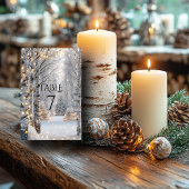 Hochzeitsweiße Birkenbäume schneegelbe Lichter Tischnummer