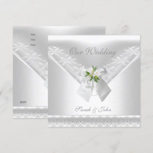 Hochzeitsweiße Einladung Weiße Schleife Blumen-Spi