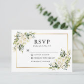 Hochzeitsweiße Flora Gold Sage Green RSVP Karte (Stehend Vorderseite)