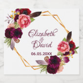 Hochzeitsweiße, geometrische Bordeaux Schaumweinetikett (Einzelnes Label)