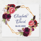 Hochzeitsweiße, geometrische Bordeaux Schaumweinetikett (Einzelnes Label)