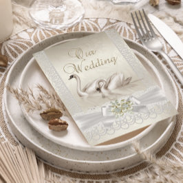 Hochzeitsweiße Schwäne beige Pearl Lace Foto Einladung