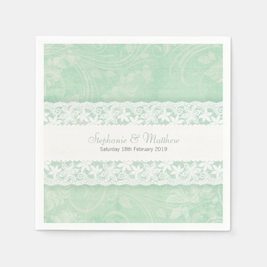 Hochzeitsweiße Spitzen auf grünem Pfefferminzpapie Serviette (Vorderseite)