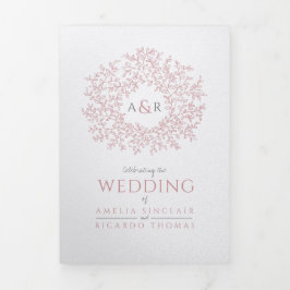 Hochzeitsweiße staubige rosa Blätter Dreifach Gefaltete Einladung