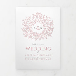 Hochzeitsweiße staubige rosa Blätter Dreifach Gefaltete Einladung