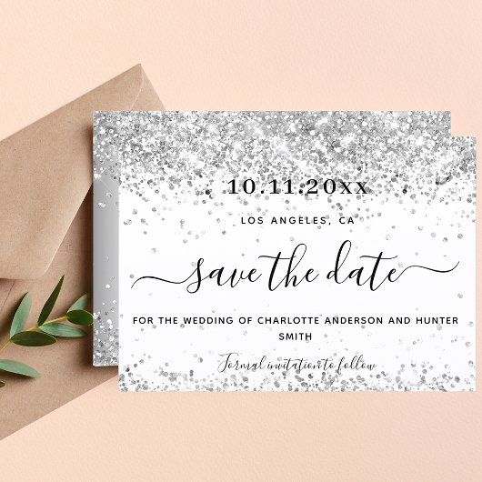 Hochzeitsweißer Glitzer Save The Date