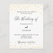 Hochzeitsweißes Goldherzen Einladungspostkarte (Vorderseite)