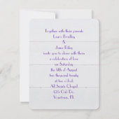 Hochzeitsweißholz mit lila Band Einladung (Rückseite)