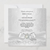 Hochzeitsweißpearl Lace Damask Diamond Silver Einladung (Rückseite)