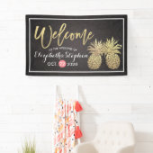 Hochzeitswillkommen Modernes Black Gold Ananas Cou Banner (Insitu)