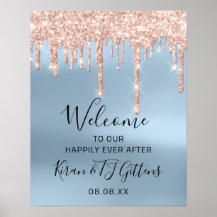 Hochzeitswillkommen Poster Rose Gold Tropfen Blau