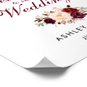 Hochzeitswillkommene Aquarellblume Burgund Poster (Ecke)