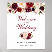 Hochzeitswillkommene Aquarellblume Burgund Poster (Vorne)