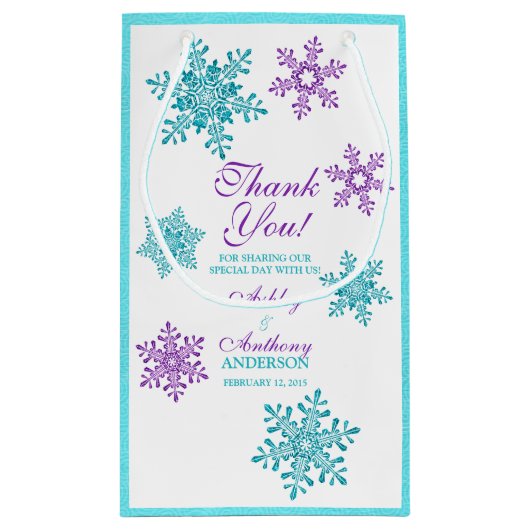 HochzeitsWillkommensbeutel Lila Aquamarine Winters Kleine Geschenktüte (Rückseite)