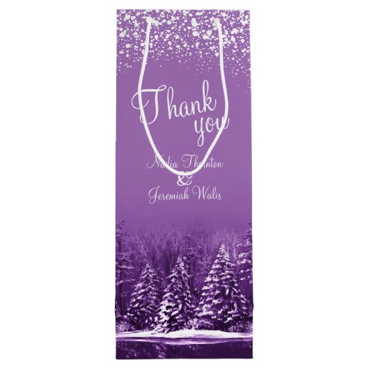 Hochzeitswinterkiefern lila Kunst danke Geschenktüte Für Weinflaschen (Rückseite)