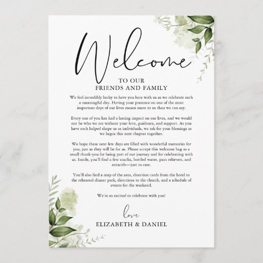 Hochzeitswochenende-Itinerary Grünzeug Floral Programm (Vorderseite)